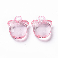 Pink Transparent Acrylic Pendants, Faceted, Apple, Pink, 20x17x5~6mm, Hole: 3mm, about 480pcs/500g