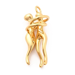 Oro Colgantes de acero inoxidable al vacío 304, abrazo humano, dorado, 37.5x13 mm, agujero: 3.4 mm