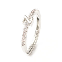 Letter Z Clear Cubic Zirconia Initial Letter Adjustable Ring, Platinum Brass Jewelry for Women, Letter.Z, Inner Diameter: 18mm