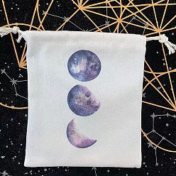 Lune Stockage de cartes de tarot en tissu sacs à cordon, support de rangement de bureau de tarot, modèle de phase de lune, 18x13 cm