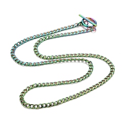 Rainbow Color Ion Plating(IP)  304 Stainless Steel Chain Necklaces, Rainbow Color, 19.72 inch(50.1cm)