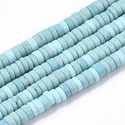 Pale Turquoise Synthetic Turquoise Beads Strands, Dyed, Heishi Beads, Disc, Pale Turquoise, 4x1~2mm, Hole: 0.7mm, about 195~213pcs/strand, 14.96 inch~15.31 inch(38~38.9cm)