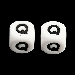 Letter Q 20 piezas de cuentas de silicona con letras de cubo blanco 12x12x12 mm cuentas cuadradas del alfabeto con dados con 2 mm agujero espaciador cuentas de letras sueltas para pulsera collar fabricación de joyas, letter.q, 12 mm, agujero: 2 mm