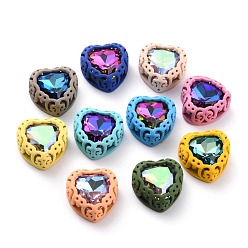 Mixed Color Sew on Rhinestone, Electroplate Glass Rhinestone, with Brass Findings, Garments Accessories, Imitation Jelly, Heart, Mixed Color, 12.5x12.5x5.6mm, Hole: 1.2mm