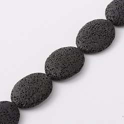 Noir Brins de perles de roche de lave synthétique, ovale, teint, noir, 32x24x8~10mm, Trou: 1mm, Environ 12 pcs/chapelet, 14.9 pouce