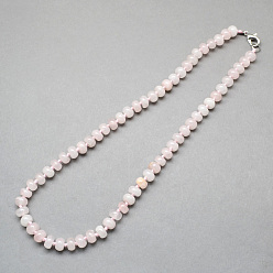 Rose Quartz Fashionable Gemstone Beaded Necklaces, with Platinum Tone Zinc Alloy Lobster Clasps, Rose Quartz, 18.5 inch