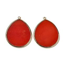 Jaspe Rouge Pendentifs naturels de jaspe rouge, avec les accessoires en laiton, larme, or, non teint, 41~41.5x32x2mm, Trou: 1.5mm