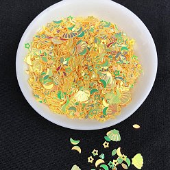 Yellow Heart/Star/Moon/Shell PVC Nail Art Glitter Sequins Chip, UV Resin Filler, for Epoxy Resin Slime Jewelry Making, Yellow, Package Size: 130x80mm