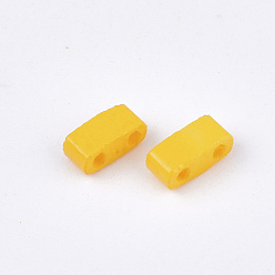 Yellow 2-Hole Baking Paint Glass Seed Beads, Rectangle, Yellow, 4.5~5.5x2x2~2.5mm, Hole: 0.5~0.8mm