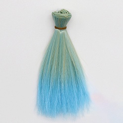 Turquoise Moyen Cheveux de perruque de poupée de coiffure ombre longue et droite en fibre à haute température, pour bricolage fille bjd making accessoires, turquoise moyen, 5.91 pouce (15 cm)