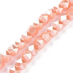 Light Salmon Glass Pearl Beads Strands, Faceted, Polygon, Light Salmon, 7.5x7.5mm, Hole: 1mm, about 49pcs/strand, 14.09 inch(35.8cm)