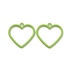 Yellow Green Spray Painted Alloy Pendants, Cadmium Free & Lead Free & Nickle Free, Heart Charm, Yellow Green, 25x25x1.5mm, Hole: 3x2mm