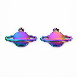 Rainbow Color Alloy Pendants, Cadmium Free & Nickel Free & Lead Free, Planet, Rainbow Color, 13x20x2mm, Hole: 1.5mm
