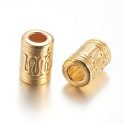 Golden Tibetan Style Alloy Beads, Lead Free and Cadmium Free, Column, Golden Color, 10x7mm, Hole: 4mm