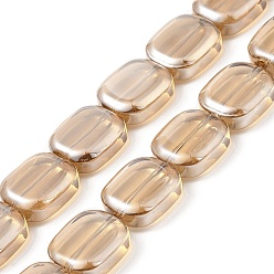 Brun Saddle Brins de perles de verre de galvanoplastie transparentes, perle plaquée lustre, rectangle, selle marron, 12x10x4.5mm, Trou: 1mm, Environ 55 pcs/chapelet, 25.98'' (66 cm)