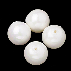 Blanc Perles de coquille d'imitation en plastique écologique, haut lustre, Grade a, demi trou / percé, ronde, blanc, 18mm, demi-trou: 1.5 mm