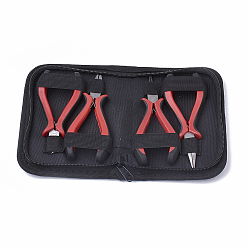 Red 45# Carbon Steel Jewelry Plier Sets, including Wire Cutter Plier, Round Nose Plier, Side Cutting Plier and Mini Wire Cutter Plier, Red, 16x11.5x3.5cm, 4pcs/set