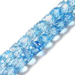 Bleu Ciel Clair Galvanoplastie brin de perles de verre transparent, de couleur plaquée ab , facette, colonne, lumière bleu ciel, 8.5x8mm, Trou: 1.2mm, Environ 59~60 pcs/chapelet, 19.29~19.69 pouce (49~50 cm)
