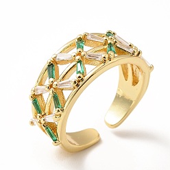 Verde Anillo de puño abierto con cruz de circonita cúbica, joyas de latón chapado en oro real 18k para mujer, sin plomo y el cadmio, verde, tamaño de EE. UU. 6 1/2 (16.9 mm)