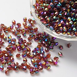Brun Saddle Perles acryliques transparentes écologiques plaquées couleur bicône ab, selle marron, 4x4mm, Trou: 1mm, environ16600 pcs / 500 g