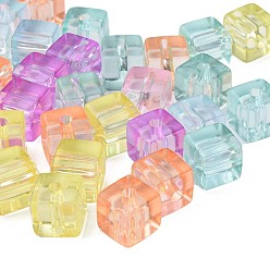 Color mezclado Abalorios de acrílico transparentes, cubo, color mezclado, 14x14x14 mm, agujero: 3.5 mm, Sobre 170 unidades / 500 g
