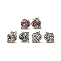 Mixed Color Rhinestone Butterfly Stud Earrings with 316 Surgical Stainless Steel Pins, Stainless Steel Color Plated 304 Stainless Steel Jewelry for Women, Mixed Color, 9x9mm, Pin: 0.7mm