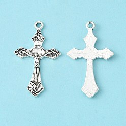 Antique Silver Tibetan Style Pendants, For Easter, Lead Free and Cadmium Free, Crucifix Cross Pendant, Antique Silver, 33.5x20.5x2.5mm, Hole: 2mm