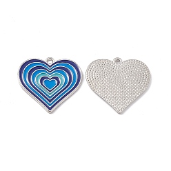 Deep Sky Blue Alloy Pendants, with Enamel, Heart Charm, Platinum, Deep Sky Blue, 25x26x1.5mm, Hole: 1.8mm
