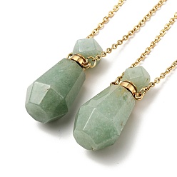 Green Aventurine Openable Faceted Natural Green Aventurine Perfume Bottle Pendant Necklaces for Women, 304 Stainless Steel Cable Chain Necklaces, Golden, 18.74 inch(47.6cm)