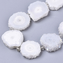 White Electroplated Natural Quartz Beads Strands, Solar Quartz, Flower, White, 12~25x12~25x5mm, Hole: 1.2mm, about 9~10pcs/strand, 7.87 inch(20cm)