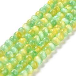 Lime Vert Brins de perles teints en sélénite naturelle, imitation d'oeil de chat, Grade a, ronde, lime green, 6mm, Trou: 0.8mm, Environ 62~66 pcs/chapelet, 15.24~15.43'' (38.7~39.2 cm)