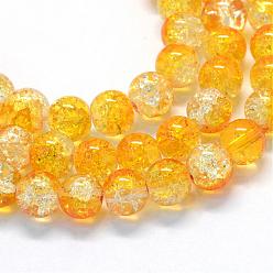 Gold Baking Painted Transparent Crackle Glass Round Bead Strands, Gold, 10~10.5mm, Hole: 1.5mm, about 85pcs/strand, 31.4 inch