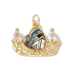 Colorful Brass Micro Pave Clear Cubic Zirconia Pendants, with Eye Resin and Jump Rings, Lead Free & Cadmium Free, Boat with Heart Charm, Real 18K Gold Plated, Colorful, 17x22.5x4.5mm, Hole: 4mm
