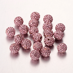 Pink Est perles strass moyennes, argile polymère à l'intérieur, ronde, rose, 10mm, pp11(1.7~1.8mm), trou : mm