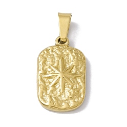 Golden Vacuum Plating 304 Stainless Steel Pendants, Rectangle with Star, Golden, 18x10.5x2.5mm, Hole: 5x2.5mm