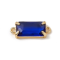 Sapphire Transparent K9 Glass Connector Charms, with Light Gold Plated Brass Findings, Faceted, Rectangle Links, Sapphire, 20.5x8x4.5mm, Hole: 1.5mm