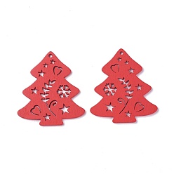 Rouge Pendentifs en bois de peuplier, teint, arbre de Noël, rouge, 68x60.5x3mm, Trou: 3mm