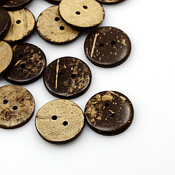 Кокосово-Коричневый Кокосовое кнопки, 2-луночное, плоско-круглые, кокосового коричневый, 20x2.5 мм, отверстие : 2 мм