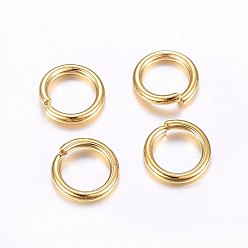 Chapado en Oro Real de 24K 304 de acero inoxidable anillos del salto abierto, real 24 k chapado en oro, 10x1.2 mm, diámetro interior: 8 mm