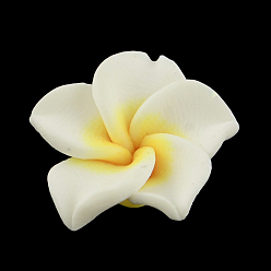 Белый Ручной полимерной глины 3 d цветок Плюмерия шарики, белые, 15x8 мм, отверстие : 2 мм