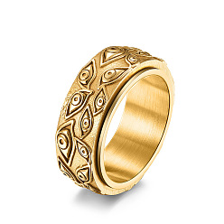Oro Patrón de ojos 304 anillo de dedo giratorio de acero inoxidable, Anillo giratorio para calmar la preocupación y la meditación., dorado, tamaño de EE. UU. 10 (19.8 mm)