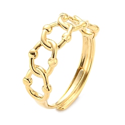Chapado en Oro Real de 14K 304 anillo ajustable ovalado hueco de acero inoxidable para mujer, real 14 k chapado en oro, diámetro interior: 18 mm
