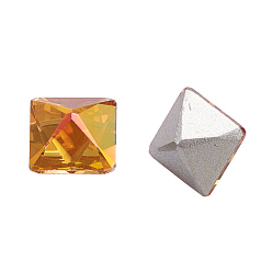 Copper K9 Glass Rhinestone Cabochons, Pointed Back & Back Plated, Faceted, Square, Copper, 6x6x6mm