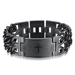 Black Titanium Steel Rectangle with Holy Writ Link Bracelet for Men Women, Black, 8-1/4 inch~8-5/8x9-1/4 inch(22x23.5cm)
