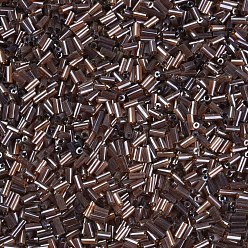 Sienna Transparent Colours Luster Glass Bugle Beads, Round Hole, Sienna, 3~8x2mm, Hole: 0.7mm, about 450g/pound