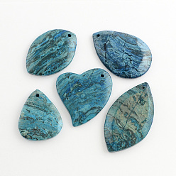 Crazy Agate Natural Blue Crazy Agate Pendants, Dyed, 40~63x32~44x6~7mm, Hole: 2~2.5mm