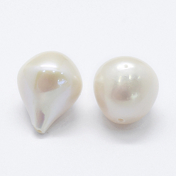 Floral White Natural Cultured Freshwater Pearl Beads, Half Drilled, teardrop, Floral White, 12~16x11~16x11~13mm, Hole: 0.8mm