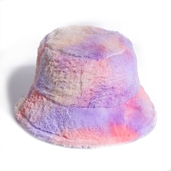 Medium Purple Faux Rabbit Fur Winter Bucket Hat, Soft Warm Hat for Women, Medium Purple, 27~30x23cm