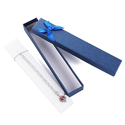 Bleu Boîtes à colliers rectangulaires en papier avec nœud papillon, coffret cadeau à bijoux pour le rangement des colliers, bleu, 21x4x2.2 cm