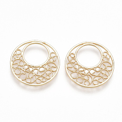 Real 18K Gold Plated Brass Pendants, Filigree Findings, Flat Round, Real 18K Gold Plated, 18x1mm, Hole: 9mm